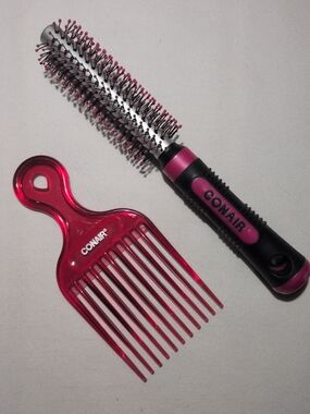Conair Pink Round Vent Brush and Wide Tooth Pick Comb Set